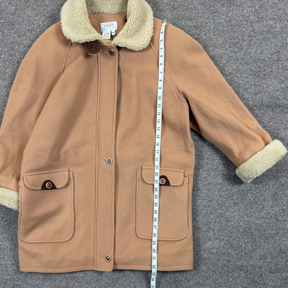 Talbots Wool Barn Chore Jacket Tan Sherpa Collar Women’s Size 14 Mid Length Coat - Picture 8 of 9